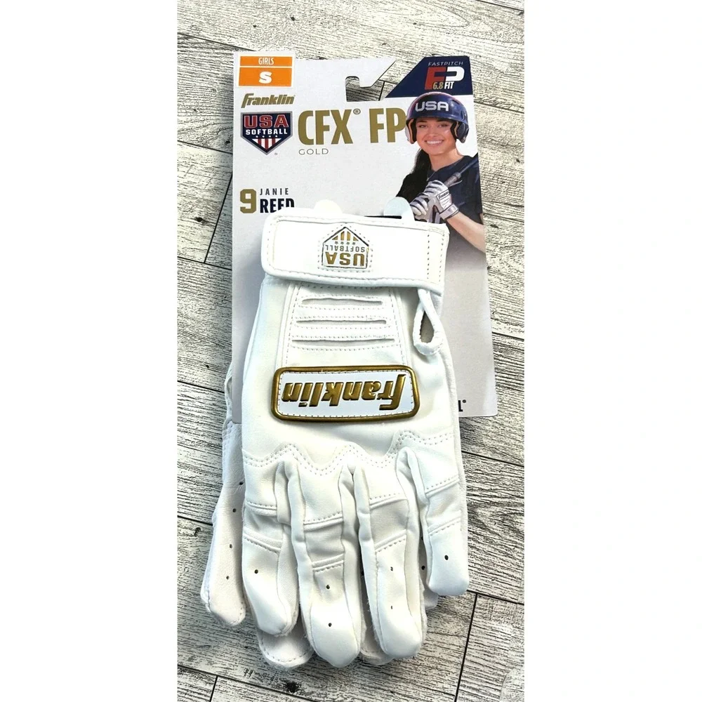 NWT Franklin CFX FP White & Gold Fastpitch Batting Gloves Janie Reed Girls SMALL - Picture 1 of 5